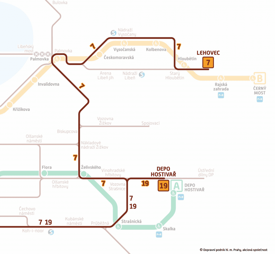 schema - změna tras linek 7 a 19 - 2024